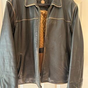 Men’s L Marc New York rich pebbled leather jacket warm quilted lining like new